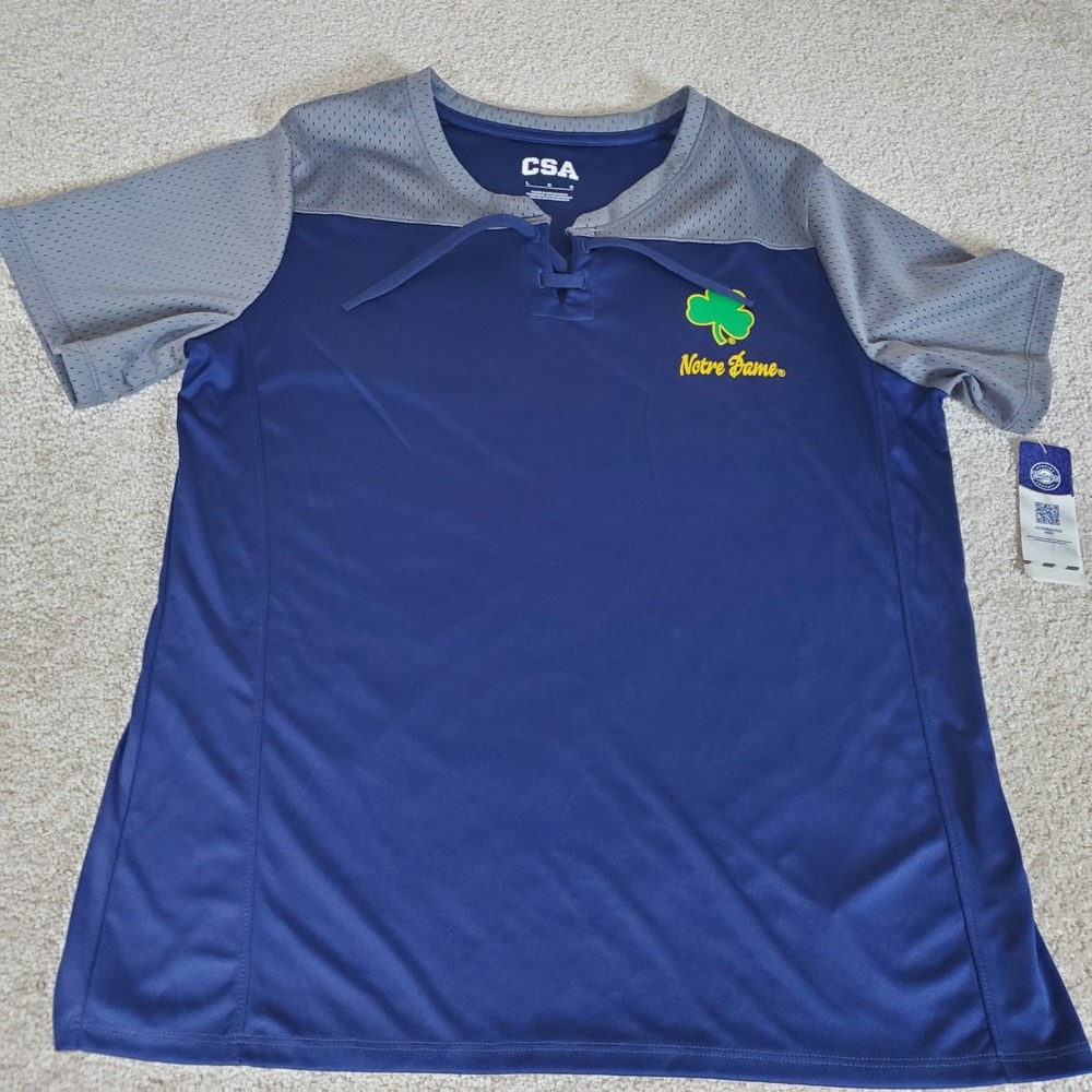 CSA Notre Dame Fighting Irish Shirt Size L Large Blue Gray Lace Up NWTGS